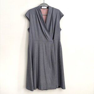 The Fold Navy Blue and White Patterned Short Cap Sleeve Wrap Dress Women’s Sz 12